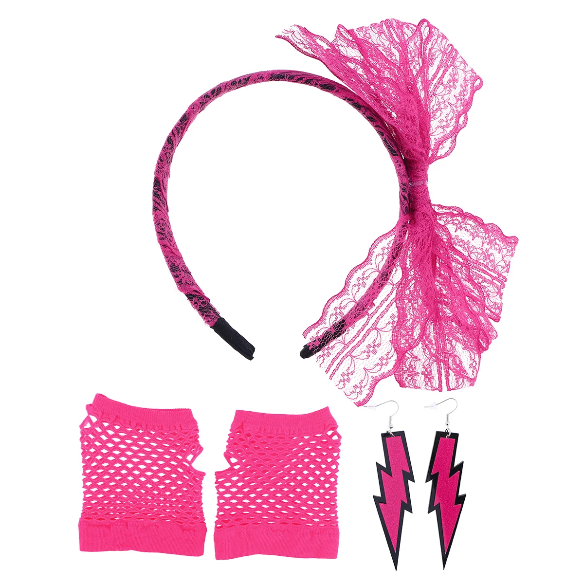 

Женская Кружевная повязка на голову в стиле 80-х годов, яркие неоновые серьги, перчатки в сетку, резинки для волос