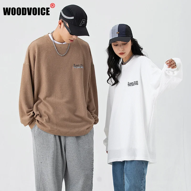 

Повседневные свитшоты WOODVOICE для мужчин и женщин, модный Свободный однотонный пуловер в стиле Харадзюку с круглым вырезом, Осенние Топы для пар, 2023