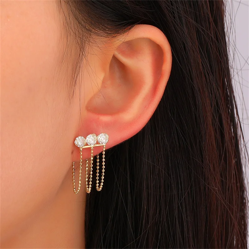 

European and American Ins Simple Chain Earrings S925 Silver Needle Korean AAA Zircon Tassel Earrings High-end Earrings Women