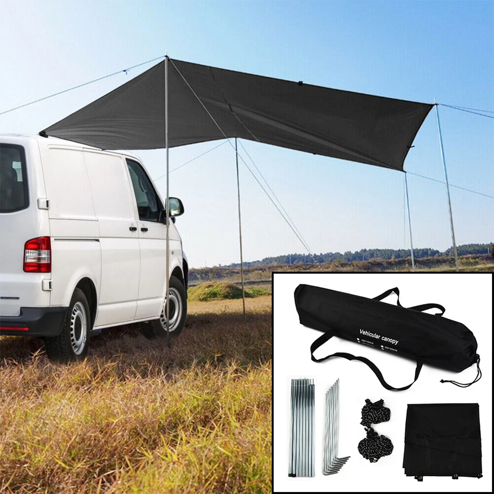 

2M*1M Black Outdoor Car Roof Picnic Sunshade Tent Shelter From Sun And Rain Waterproof Sewn-in Guyline Tabs For Suvs ，caravans