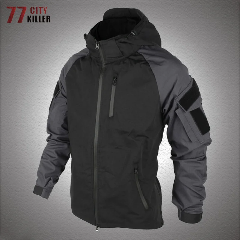 

Outdoor Tactical Hooded Jacket Men Combat Military Coat Spring Autumn Detachable Hoodie Multi-pocket Bomber Jackets Male Black