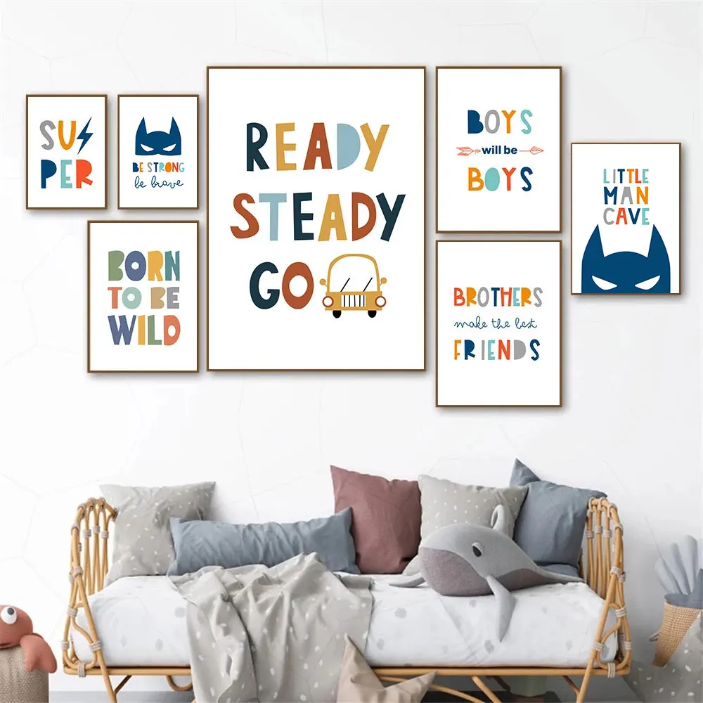 

Boy Room Decor Picture Ready Steady go Quotes Wall Art Canvas Poster Nursery Print Nordic Wall Painting for Baby Kids Room Decor