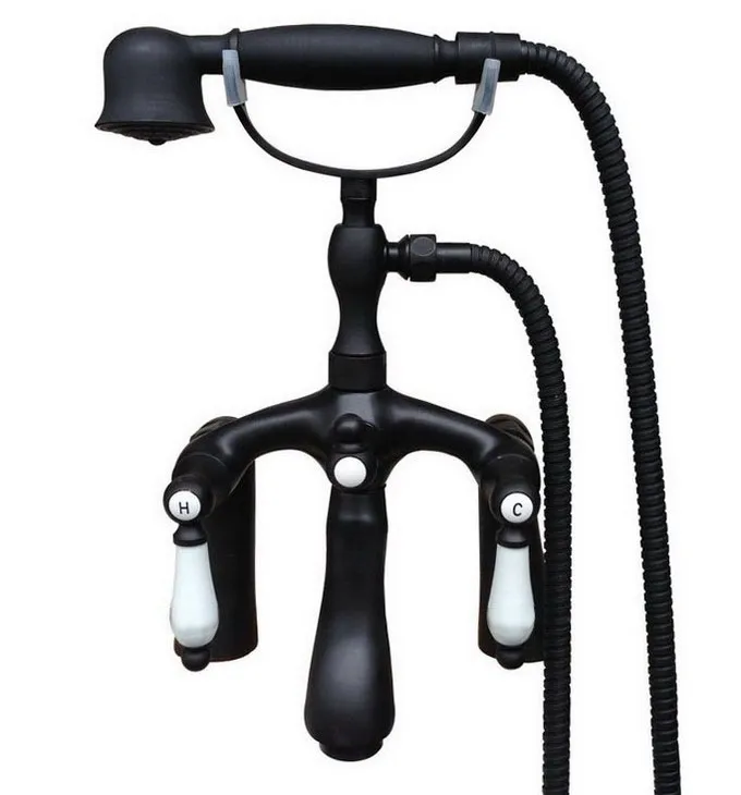 

Смеситель для ванны с креплением на раковину, Черный Бронзовый Смеситель для ванны с масляным покрытием и ручной душевой лейкой, смеситель с двойной ручкой ttf515