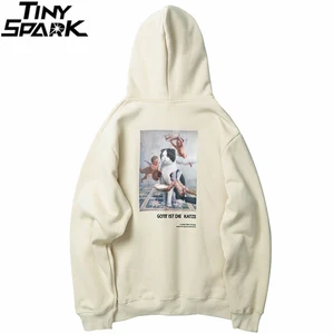 Мужская толстовка с капюшоном, хлопковая, в стиле хип-хоп, с принтом кота и ангела, 2021