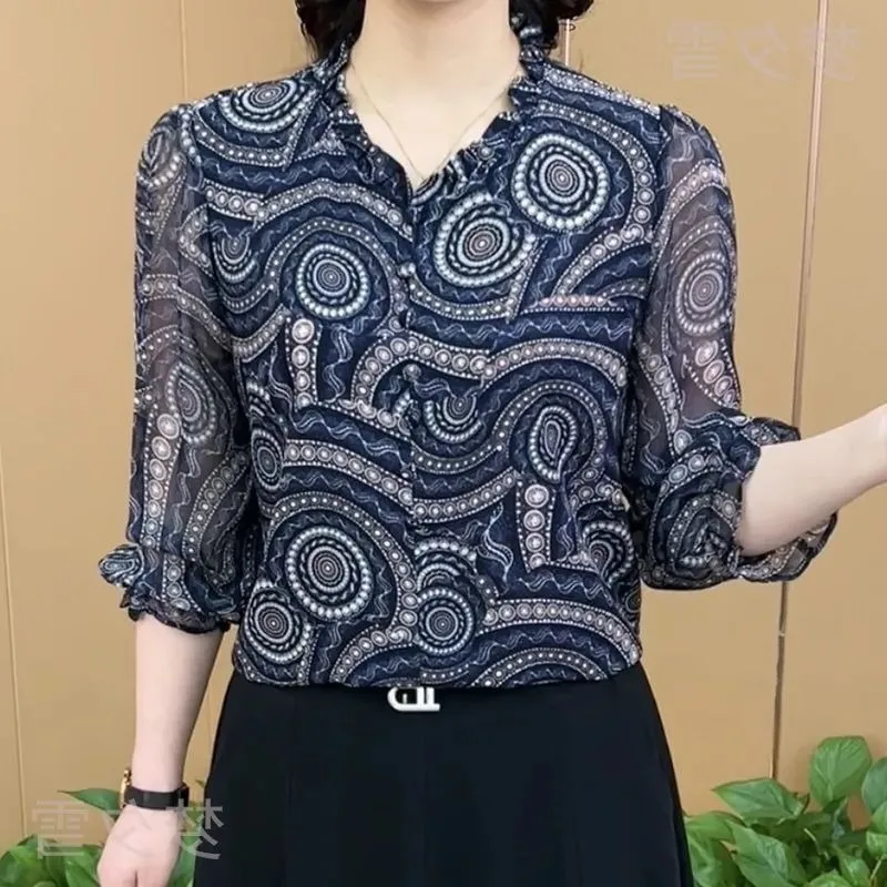 Блузка женская с оборками на шее модный тонкий пуговицах Свободный пуловер