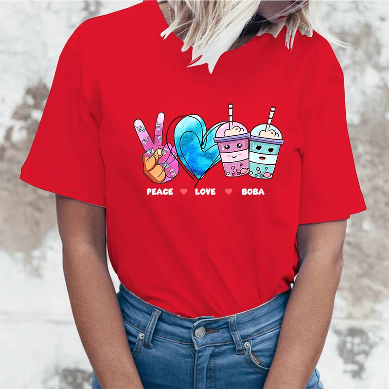 Новинка футболка с принтом Peace Love Boba женские топы коротким рукавом футболки