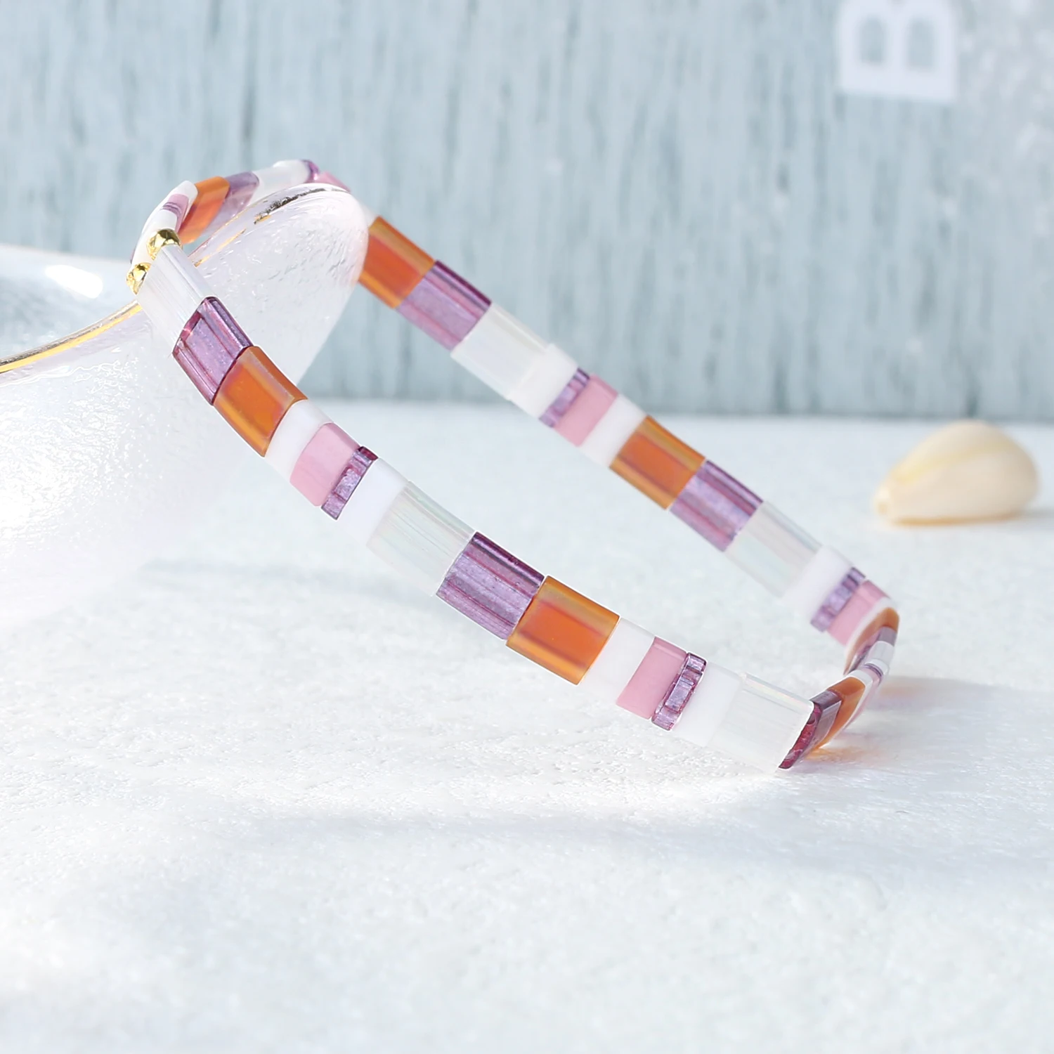 Летние Красочные браслеты из бисера C · QUAN CHI модные эластичные в стиле Тила