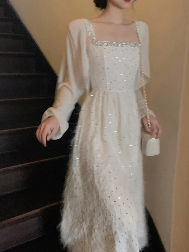 

Женское платье из двух предметов, однотонное платье на бретелях + базовый Повседневный Кардиган, модель 2023 года