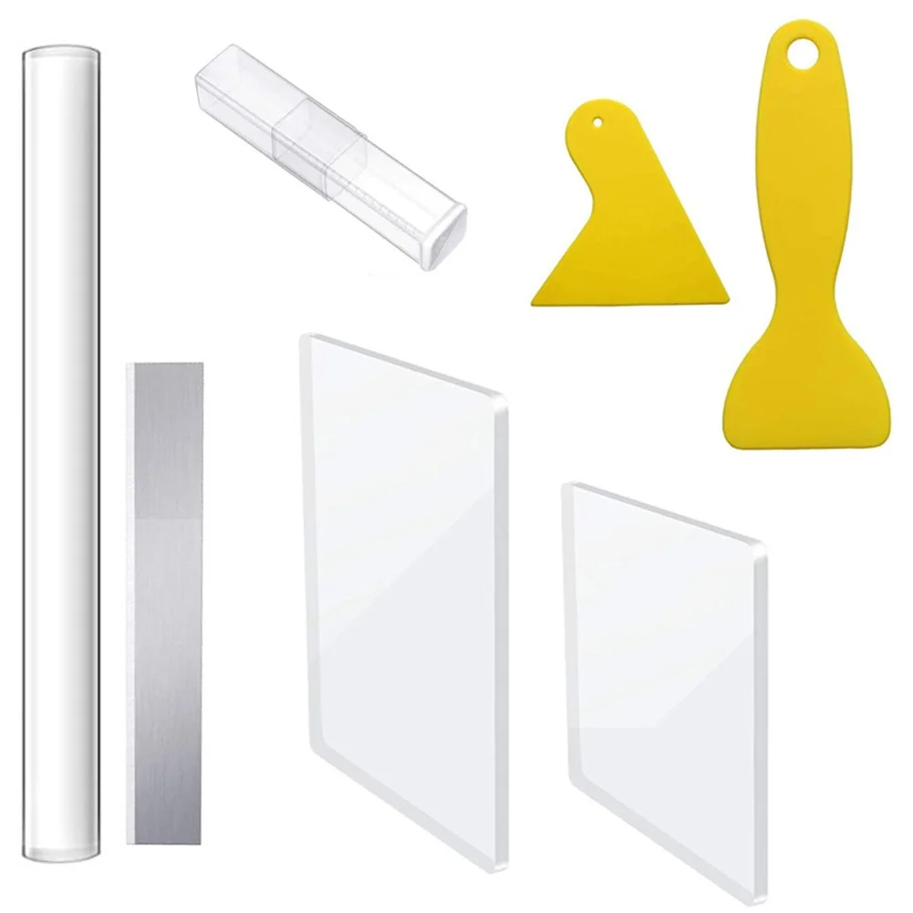 

7PCS Acrylic Roller Cutting Blade Box Sheets Scrapers Polymer Clay Tools Solid Roller Stone Acrylic Plate Ceramics Pottery Tools