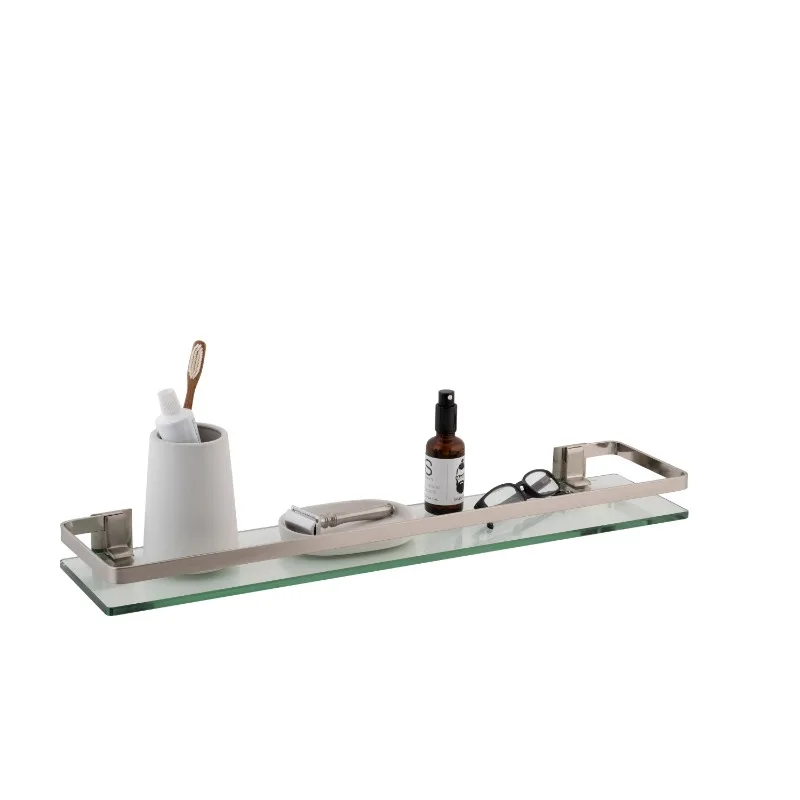 

Glass Bathroom Shelf with Nickel Rail