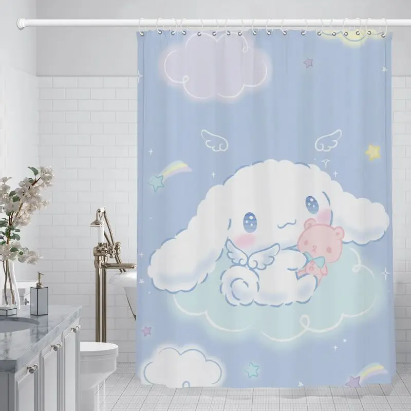 

Kawaii Blue Sanrios Cinnamonroll My Melody Kuromi Cartoon Shower Curtains Waterproof Polyester Bathroom Curtain with Hooks Gift