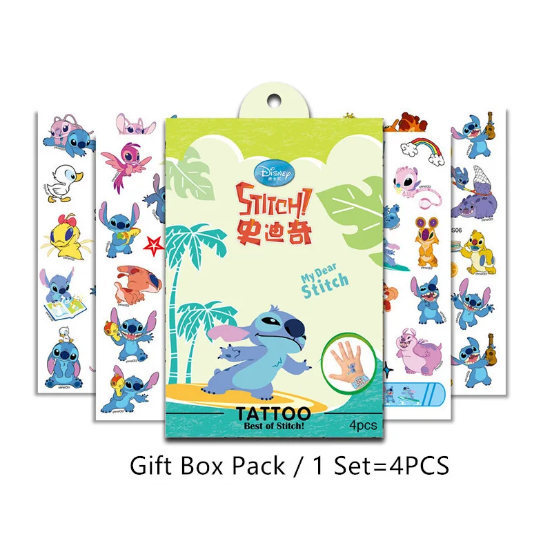 Disney Stitch Kids Temporary Tattoo Stickers Baby Girl Boy Toy Body Art Waterproof Tattoo Stickers With Gift Box
