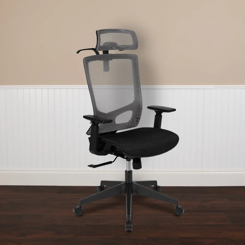 

Эргономичное Сетчатое офисное кресло Flash Furniture с синхронным наклоном, поворотный регулируемый подголовник, поддержка поясницы, вешалка для пальто и регулировка