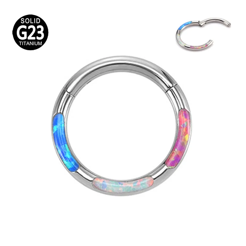 

ASTM F136 G23 Titanium Opal Segment Nose Septum Rings Helix Daith Piercing Hoop Studs Conch Cartilaged Earrings 16G