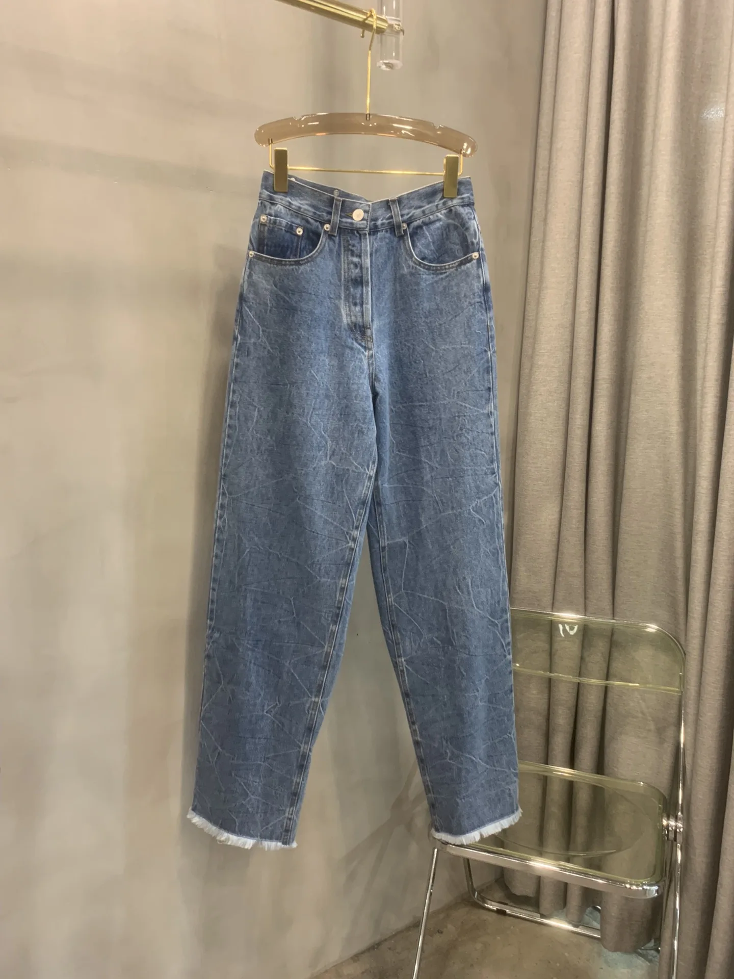 

2022 new women fashion loose and casual water ripple denim pants 0626