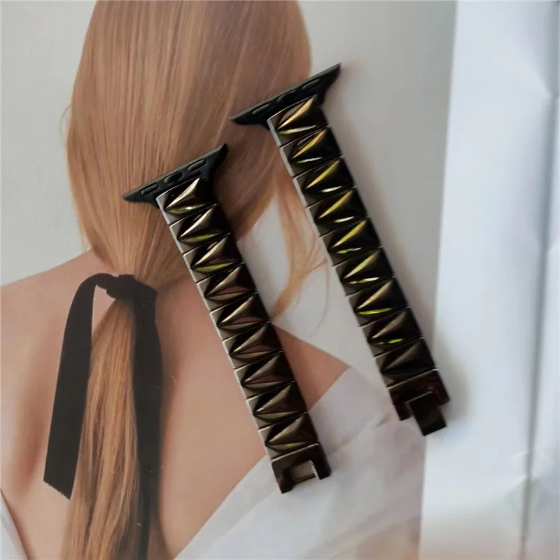 Glossy Pyramid Wrist Strap Bracelet for Apple Watch Series 8 7 6 5 4 3 2 SE Metal Band iWatch 38mm 42mm 40mm 44mm 41mm 45mm