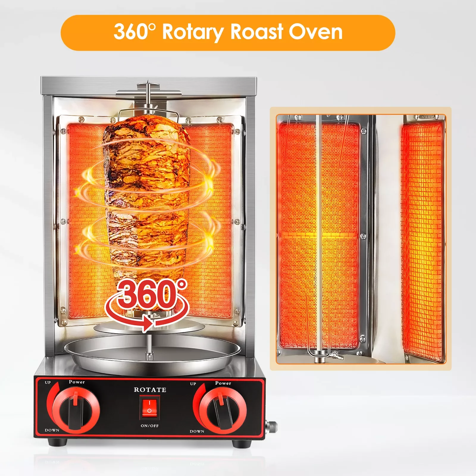 

3000W Kebab Machine High Power Grill Machine, LPG Doner Kebab Machine Vertical Broiler With 2 Burners Roast Electric Grills