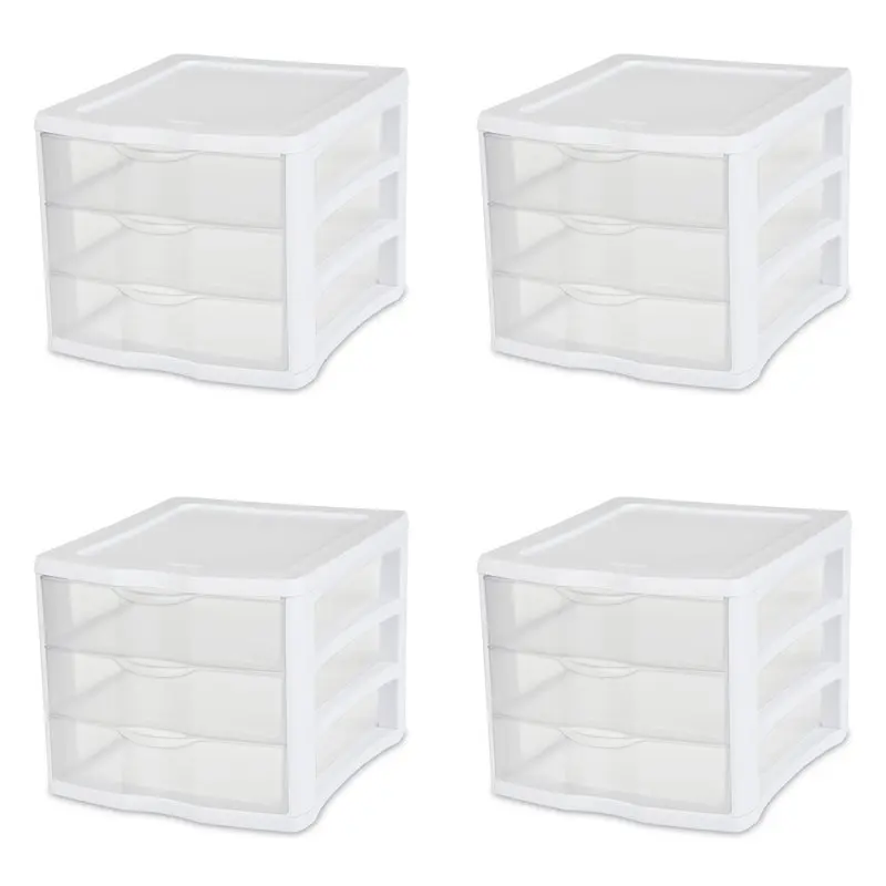 

3 Drawer Unit Plastic, White, Set of 4