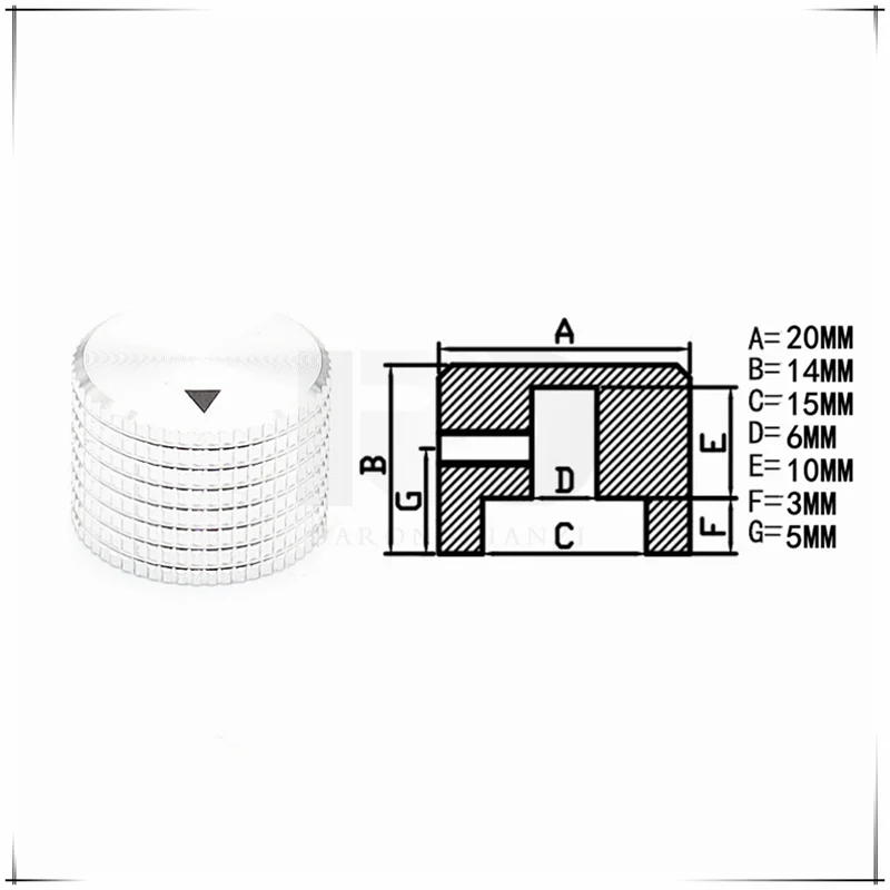 Алюминиевая прочная ручка потенциометра с крышкой, потенциометр, энкодер, ручка усилителя мощности, регулятор громкости, круглое отверстие, 6,0 мм, 1 шт., 20 × 14 мм