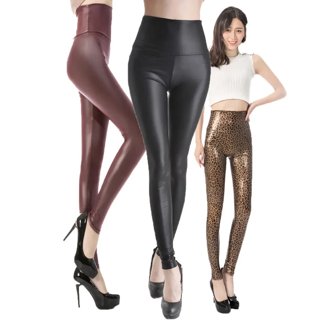 

Free Shipping 2021 New Fashion Women's Skinny Faux Leather High Waist Leggings Pants XS/S/M/L/XL