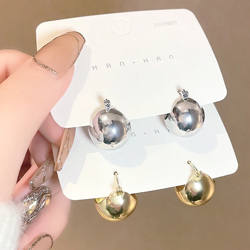 

Модные металлические геометрические сферические серьги-гвоздики золотого и серебряного цвета, минималистичные для женщин и девушек, бижут...