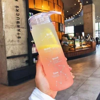 520ml frosted gradient glass creative starry sky water bottle simple trend adult student straight drinking portable cup