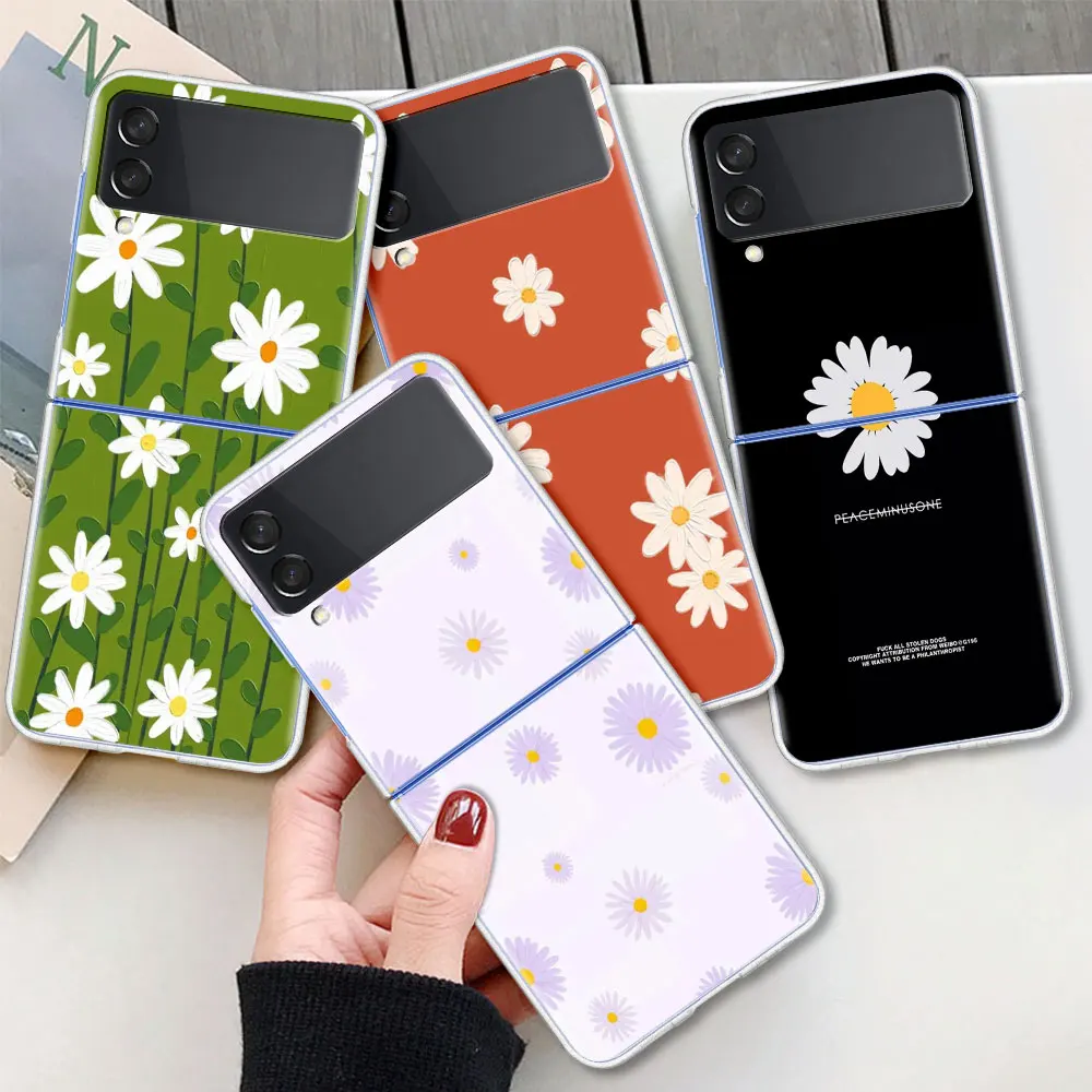 

Summer clear flowers Daisy For Samsung Galaxy Z Flip 3 Case Folding anti-fall for Samsung ZFlip3 Z Flip3 5G Protective Cover