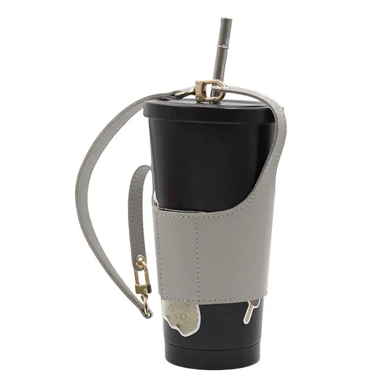 

Water Bottle Carrier With Strap PU Leather Bottle Pouch Holder Heat Preservation Water Bottle Covers Sling Bag Sleeve Carrier