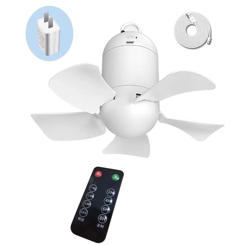 

5 Leaves USB Ceiling Fan Air Cooler 4000/6000mAh 8.6inch 4 Gears Tent Fans for Camping Outdoor Dormitory Home Bed