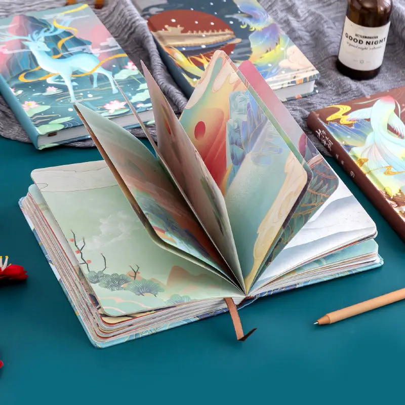 

Chinese Style Diary Personalized Creative Color Page Illustration Cute Notebook Student Manual Ledger Notepad Notebooks