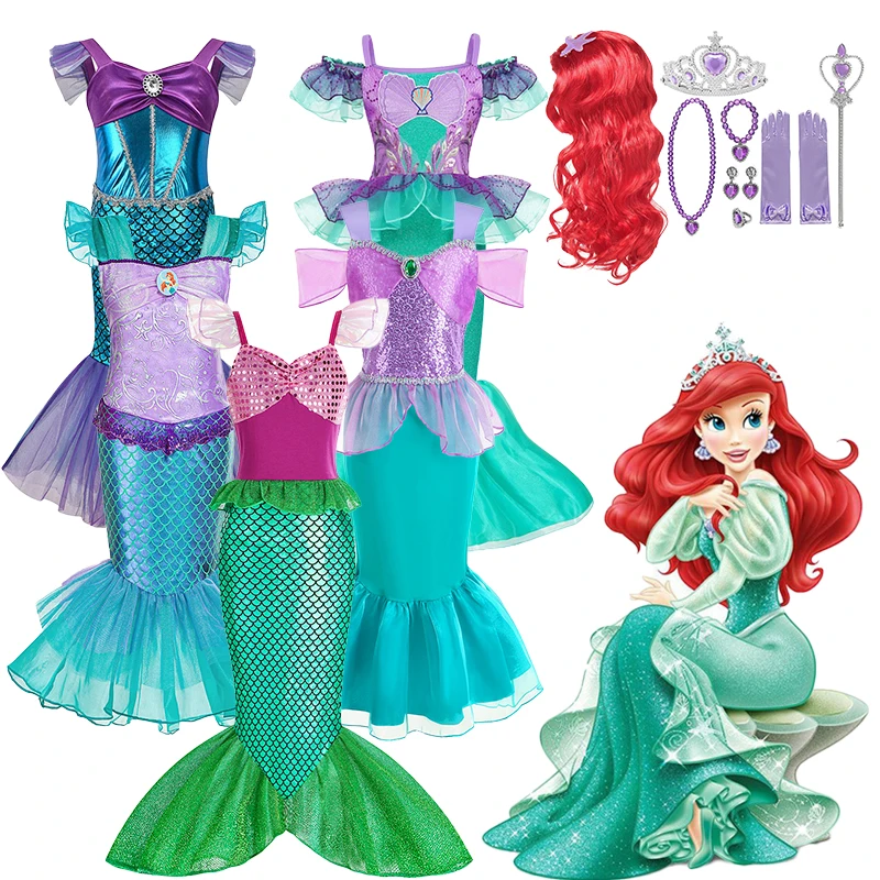 

Little Mermaid Princess Costume Ariel Dress Gown Kids Vestidos Dress For Girls Christmas Gift Fancy Ariel Cosplay Disguise