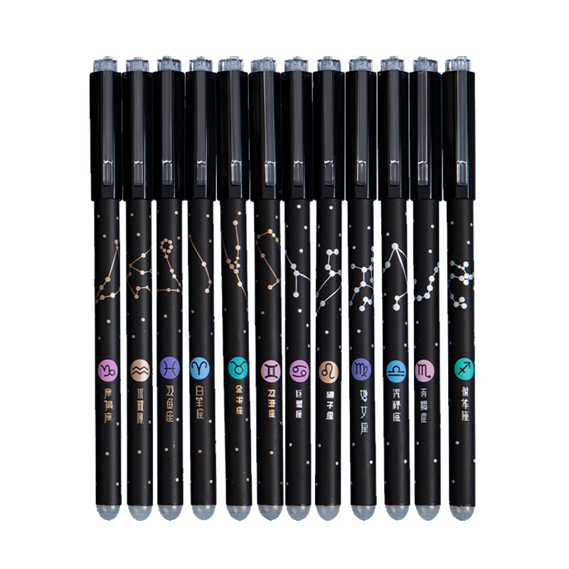 

12Pcs Constellation Erasable Gel Pens for School Office Writing Tools Kawaii Neutral Pen Stationery Gift 0.5mm Black Blue Ink