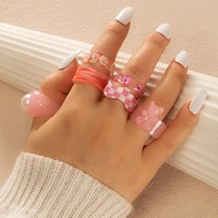 cute sweet resin ring set for women creative fun color cartoon bear fruit animal applique ring set fashion jewelry wholesale