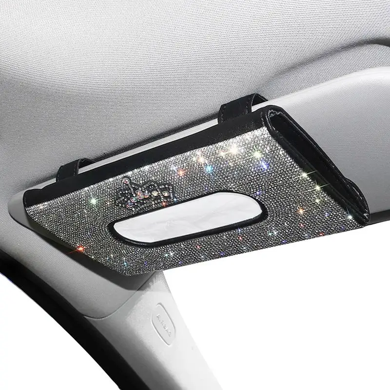 

Car Sun Visor Tissue Box Sun Visor Napkin Holder Bling Car Accessories For Women Sparkling Tissue Dispenser Box Organizer