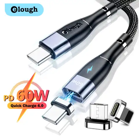 Магнитный кабель Elough, 60 Вт, USB C к Micro USB Type C, кабель 5A, быстрое зарядное устройство 4,0, USB PD кабель для iPhone X, Xiaomi, Samsung, Macbook