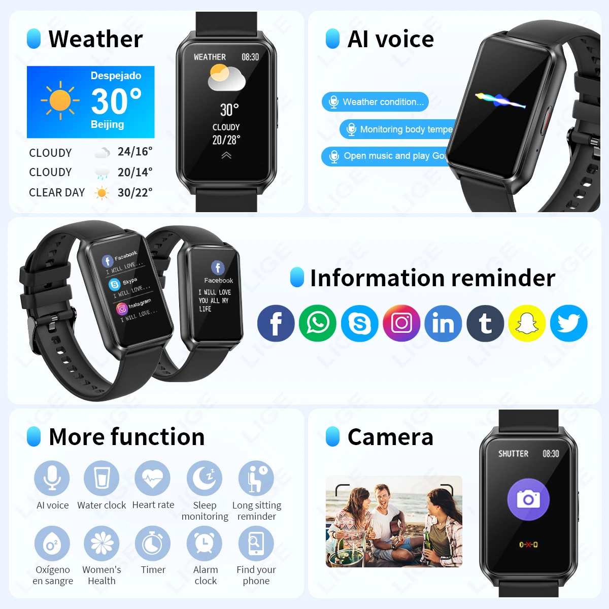 Мужские водонепроницаемые смарт-часы LIGE Bluetooth цвет в ассортименте