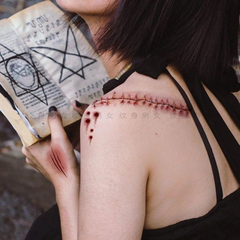 

halloween horror surgery scars Tattoos Sticker wound scratches Temporary Tattoos Waterproof arm Tattoo Women Men art Fake Tattoo