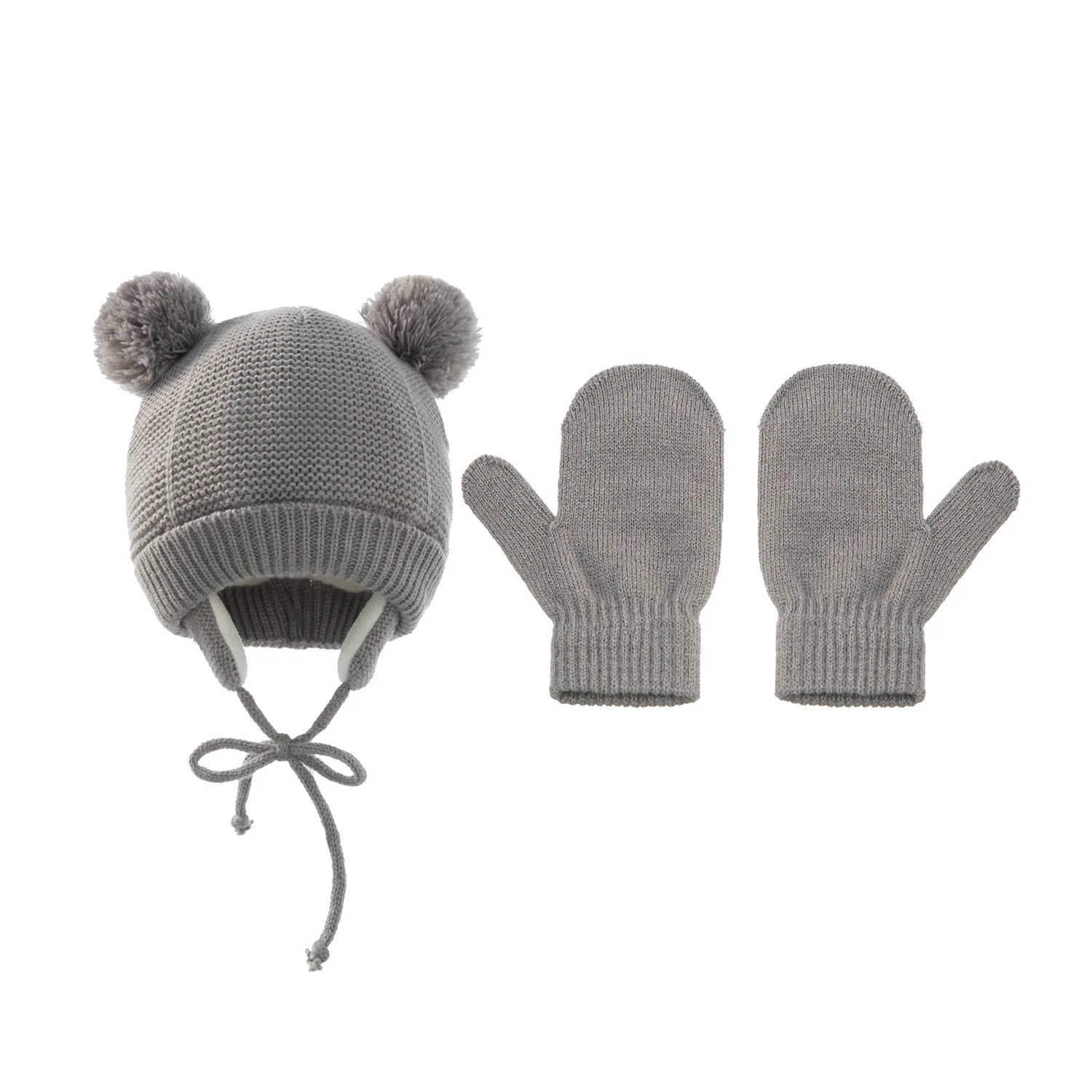 【Binomata】Children's winter hats and gloves two-piece suits baby warm wool knitted hat gloves enlarge