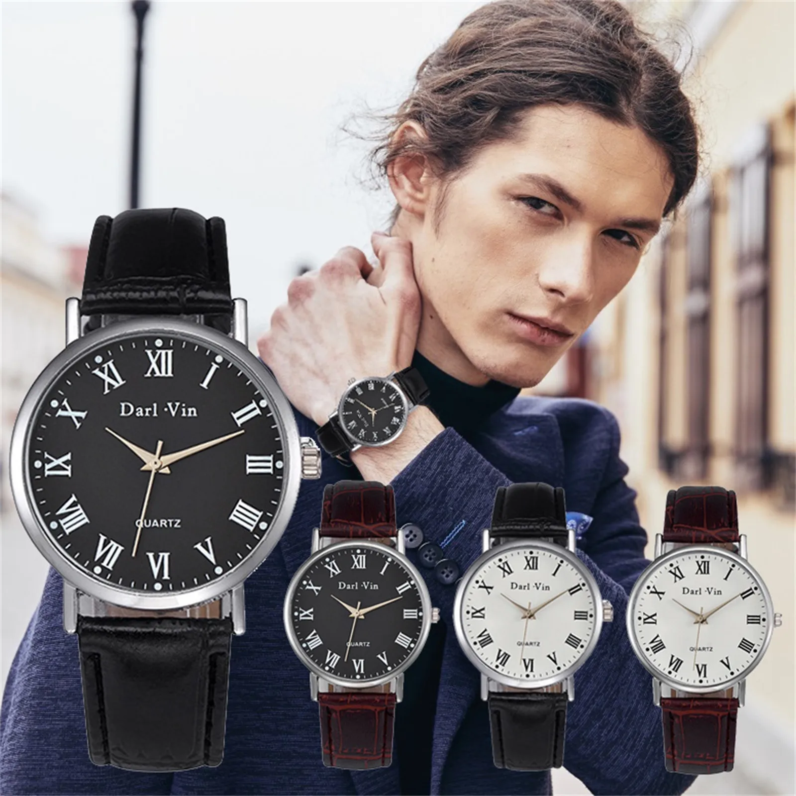 

Часы наручные в стиле ретро, простые модные водонепроницаемые круглые кварцевые ультратонкие, с кожаным ремешком, деловой циферблат