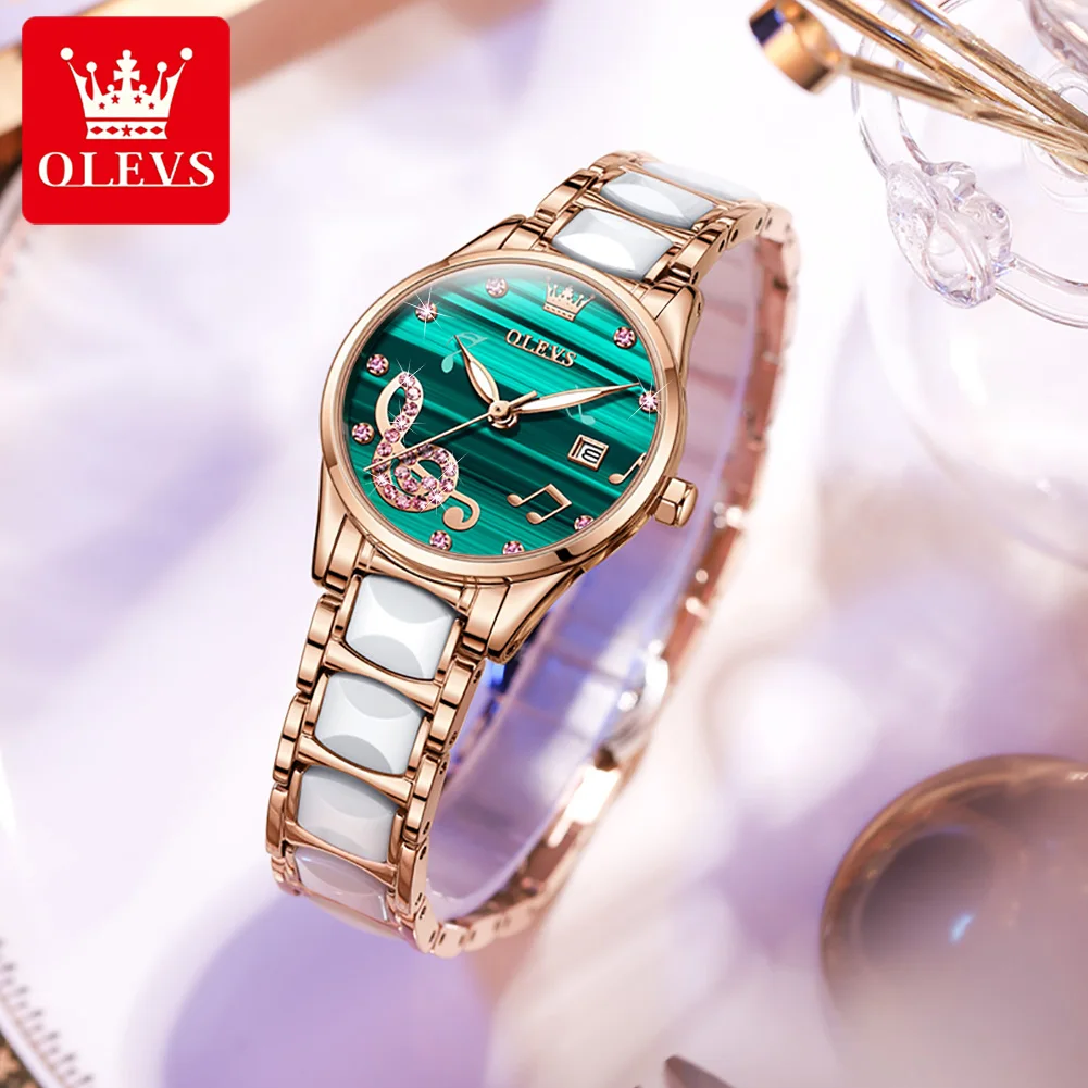 OLEVS Роскошные кварцевые часы с бриллиантами для женщин модные керамические