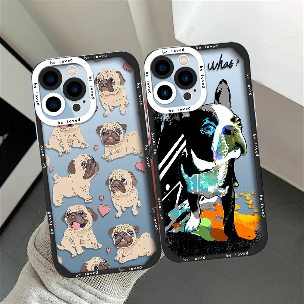 

Cute Pug Dog Soft TPU Phone Case for iPhone 14 13 11 12 Pro Max Mini XS XR X 7 8 Plus Shockproof Silicone Back Cover Clear Coque