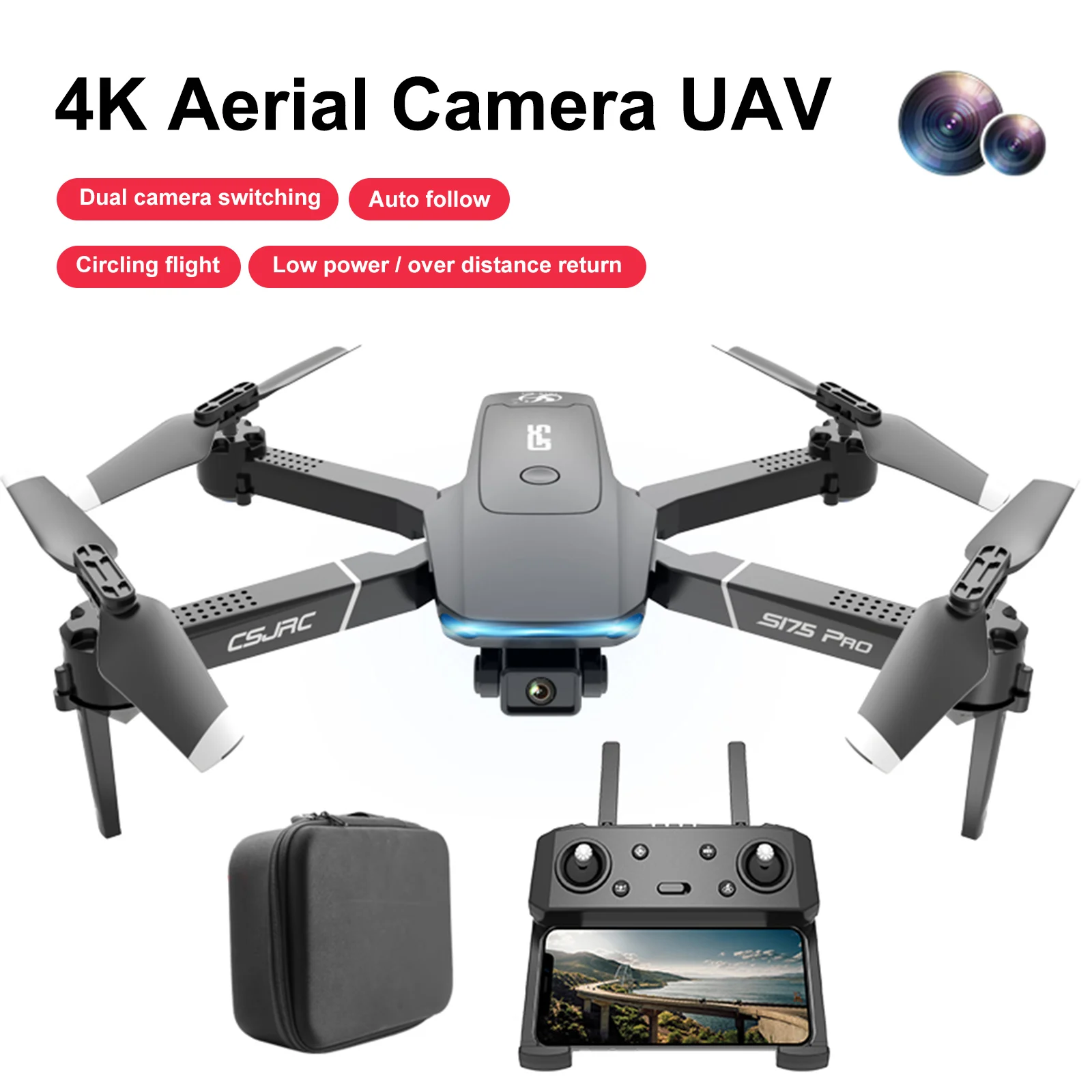 

S175 RC Drone GPS Quadcopter 4K HD Dual Camera, Optical Flow Positioning, Trajectory Flight, Intelligent Follow Flight,