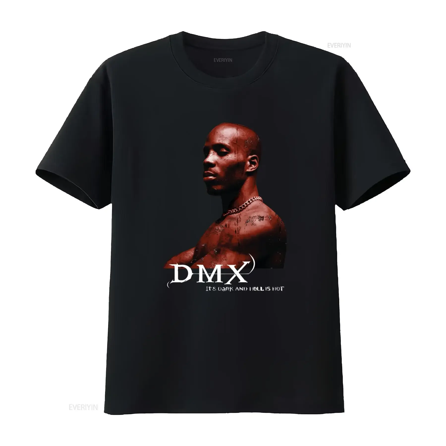 Фото Футболка DMX ITS DARK AND HELL IS HOT 20TH ANNIVERSARY TOUR 2019, мужская, размер S-5XL, винтажная, с эффектом потертости, удобная, унисекс, слегка состаренная. №1
