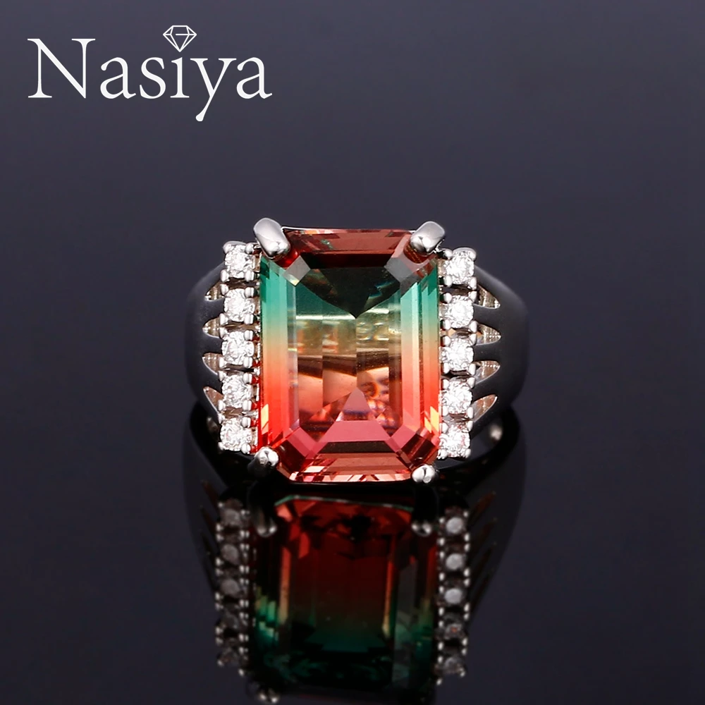 

Nasiya Fashion Multicolor Tourmaline Ring For Women Silver Trendy Fine Jewelry For Party Engagement Daily