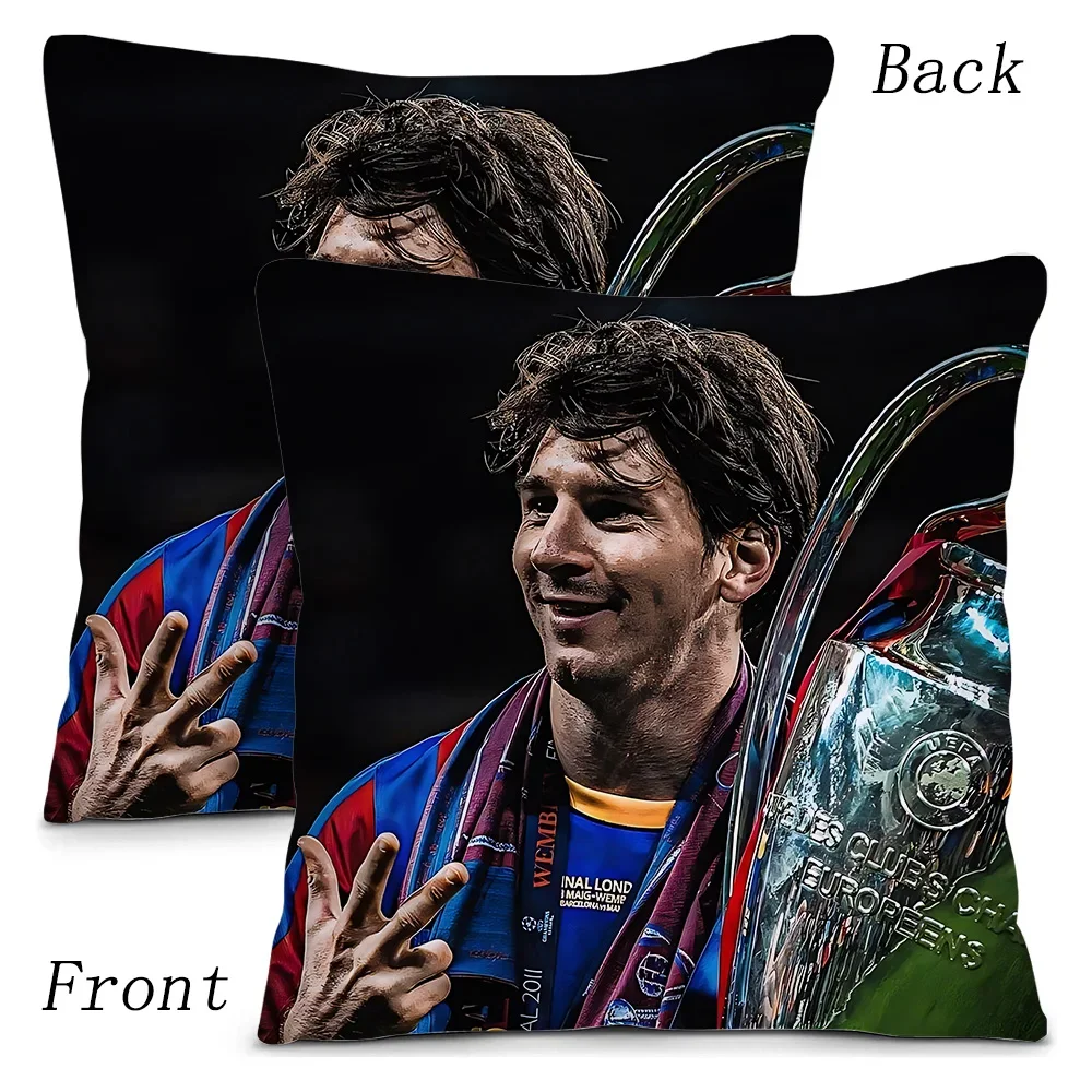 Football Star Pillow Covers Cartoon Sofa Decorative Home Double-sided Printing Short Plush Cute Cushion Cover M-MessiS-CR7