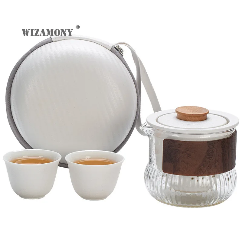 Original design travel tea set blessing bag 2 cups storage portable ceramic express cup set business glass cup cups and mugs