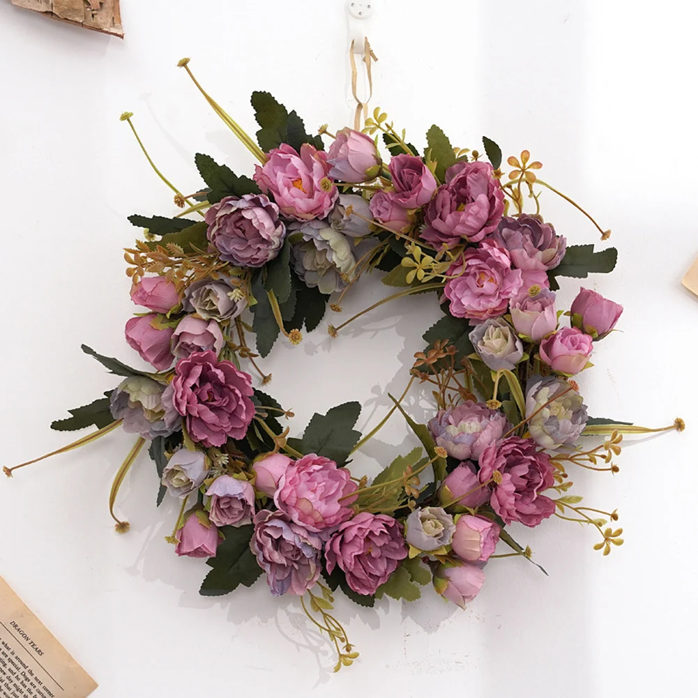

Peony Wreath Wreath 30*30cm High Quality Pink Plastic Purple Silk Cloth 1Pcs For Thanksgiving/Halloween Brand New