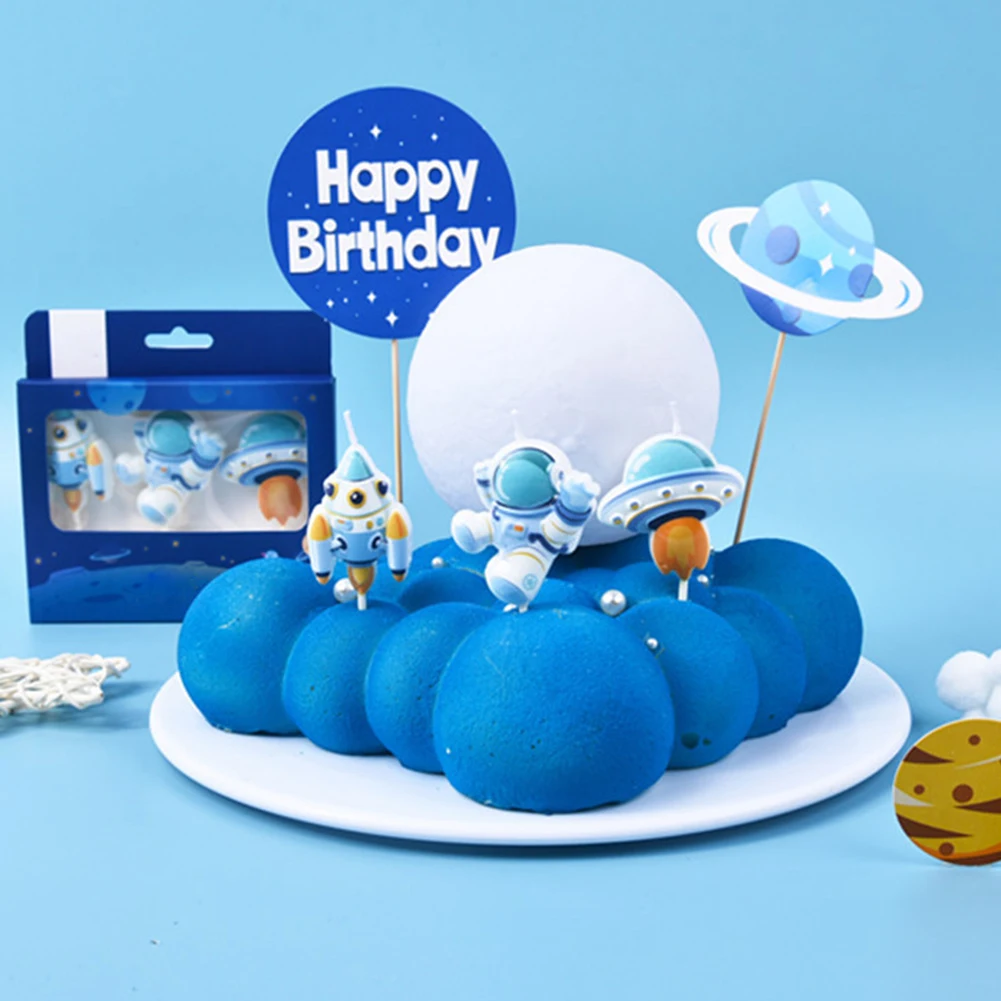 

Cartoon Astronaut Spaceship Candle Creative Birthday Cake Candles Topper Festival Party Cake Dessert Decoration Kids Gift