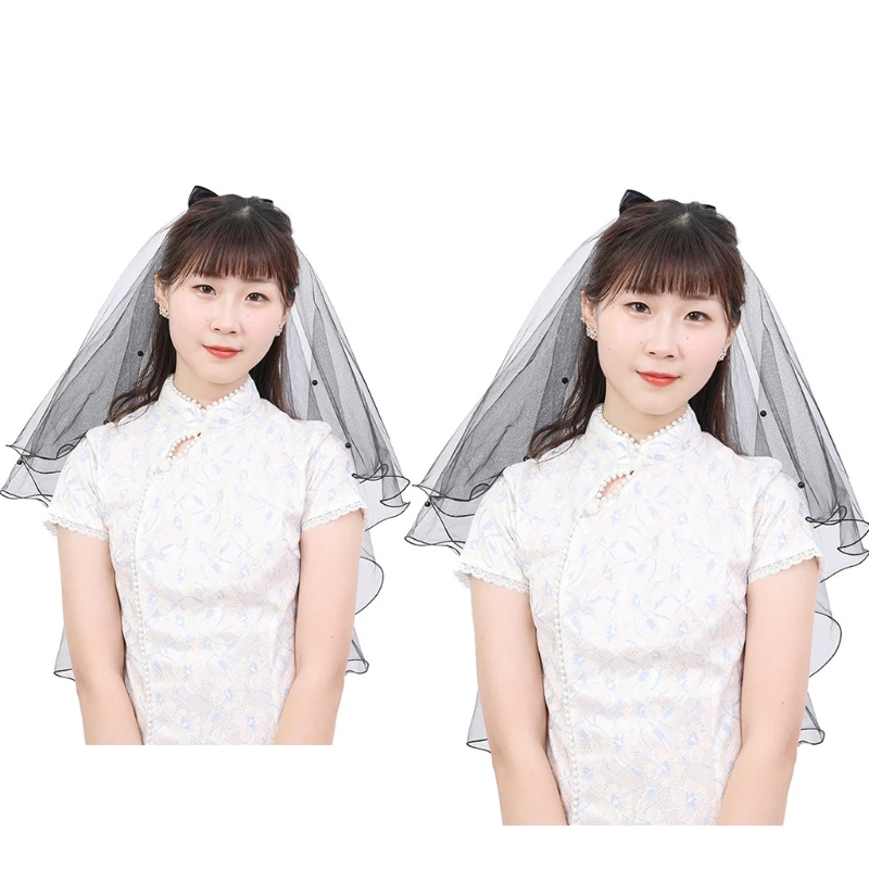 

2-Tier Wedding Veil with Comb Short Bridal Veils with Ribbon Delicate Trims