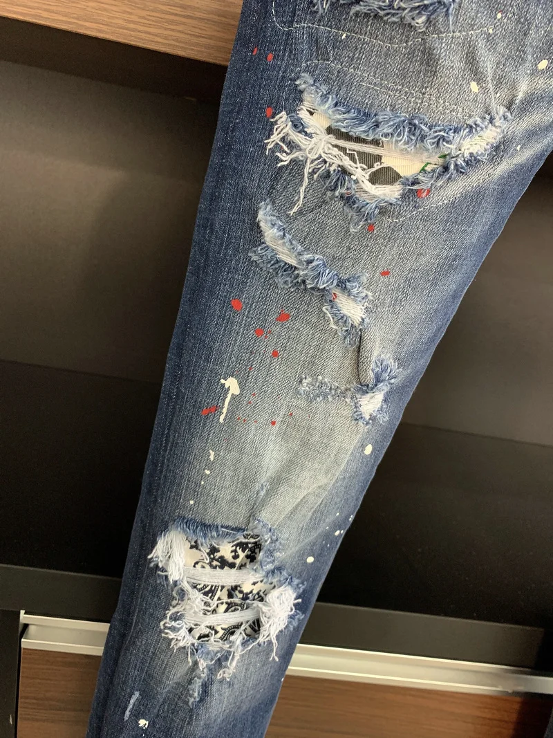 New DSQUARED2 Men's/Women's Jeans Fashion Washed Slim Fit Blue Stretch Pants 9713